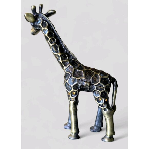 Hinged Enamel Giraffe Trinket Box Magnetic Closure Rhinestone Jeweled Green Eyes - Picture 3 of 11